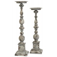 2 Antique Style Wrought Iron Pillar Candleholders Distressed Finish 22” + 27” H   302285736697